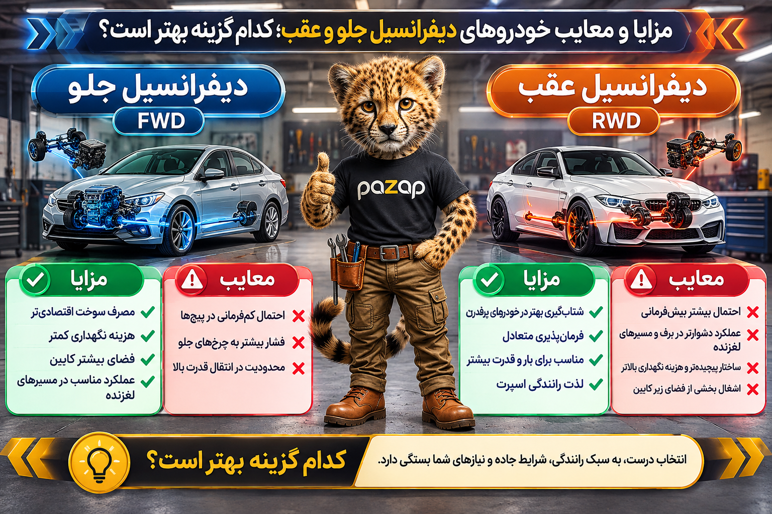 مزایا و معایب خودروهای دیفرانسیل جلو و عقب؛ کدام گزینه بهتر است؟