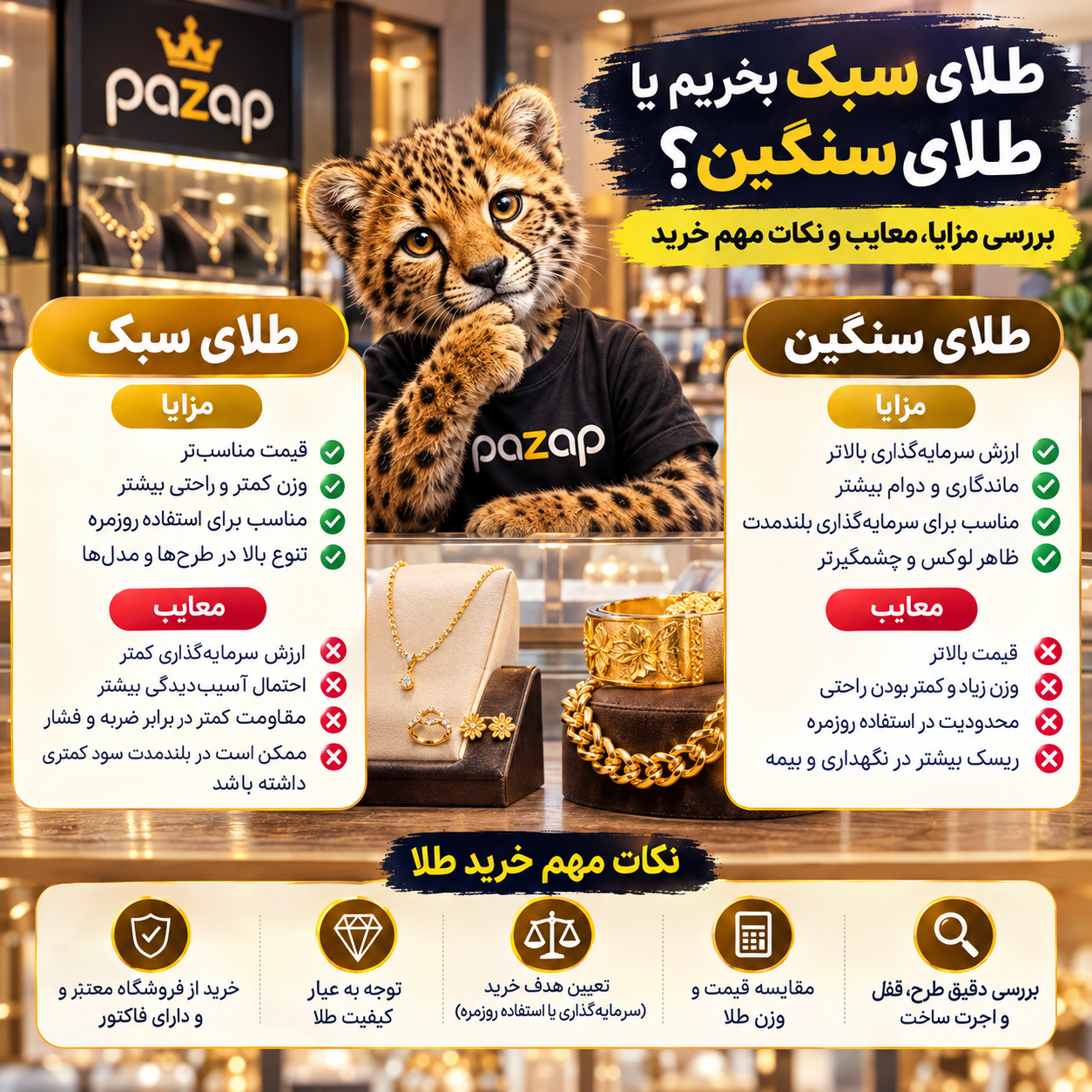 طلای سبک بخریم یا طلای سنگین؟ بررسی مزایا، معایب و نکات مهم خرید