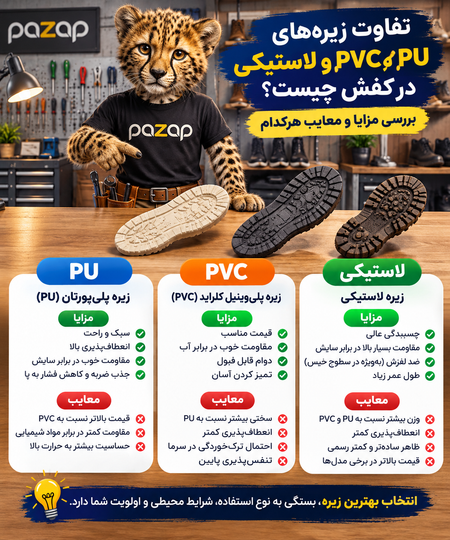 تفاوت زیره PU، PVC و لاستیکی در کفش چیست؟ بررسی مزایا و معایب هرکدام