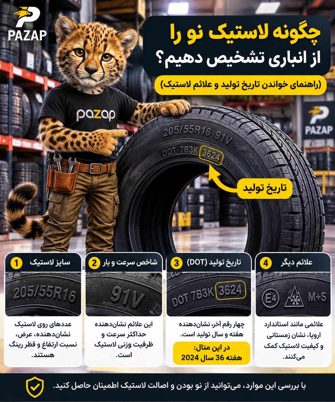 چگونه لاستیک نو را از انباری تشخیص دهیم؟ (راهنمای خواندن تاریخ تولید و علائم لاستیک)