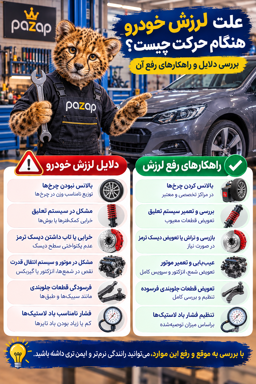 علت لرزش خودرو هنگام حرکت چیست؟ بررسی دلایل و راهکارهای رفع آن